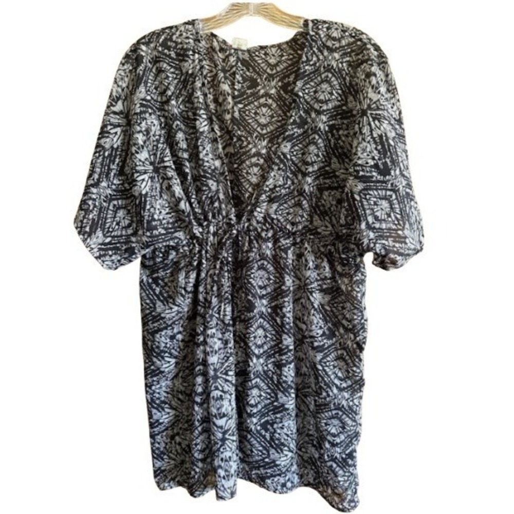 NWT Marika Batik S/M Tie Front Kimono Swim Cover Up Black white Sheer 125601